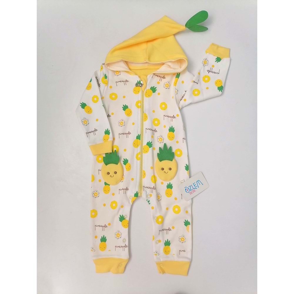 Minik Avakado Desenli Sarı Bebek Tulumu