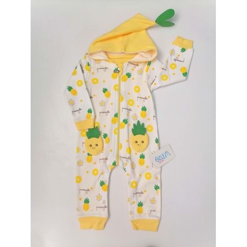 Minik Avakado Desenli Sarı Bebek Tulumu