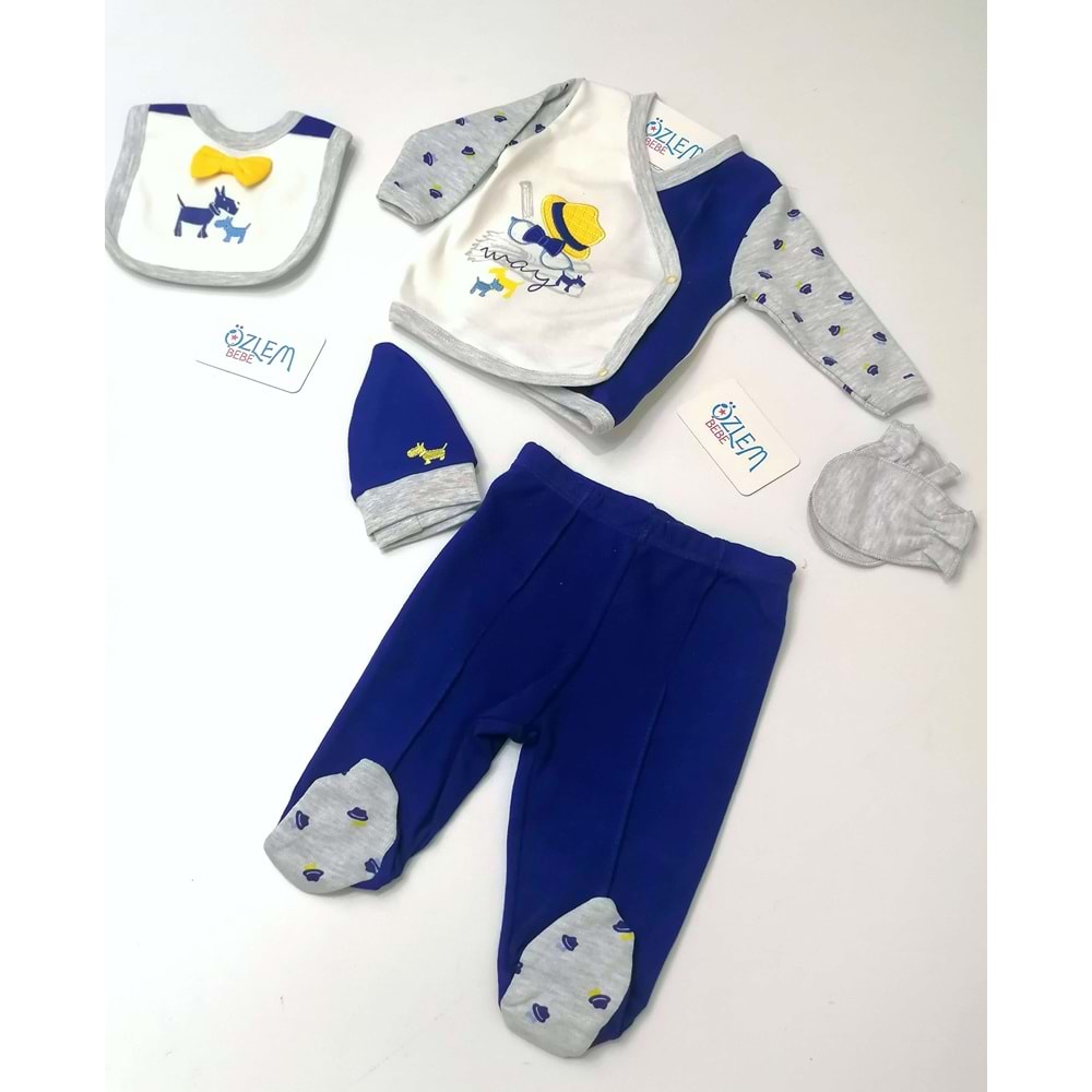 Köpüş Desen Papyonlu Mavi 5'li Hastane Çıkışı