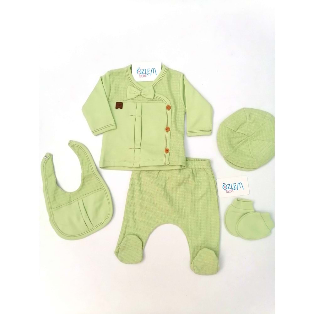 Papyonlu Önden Düğmeli Yeşil 5'li Hastane Çıkışı