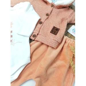 Kapüşonlu Tarçın Rengi 3'lü Bebek Takım