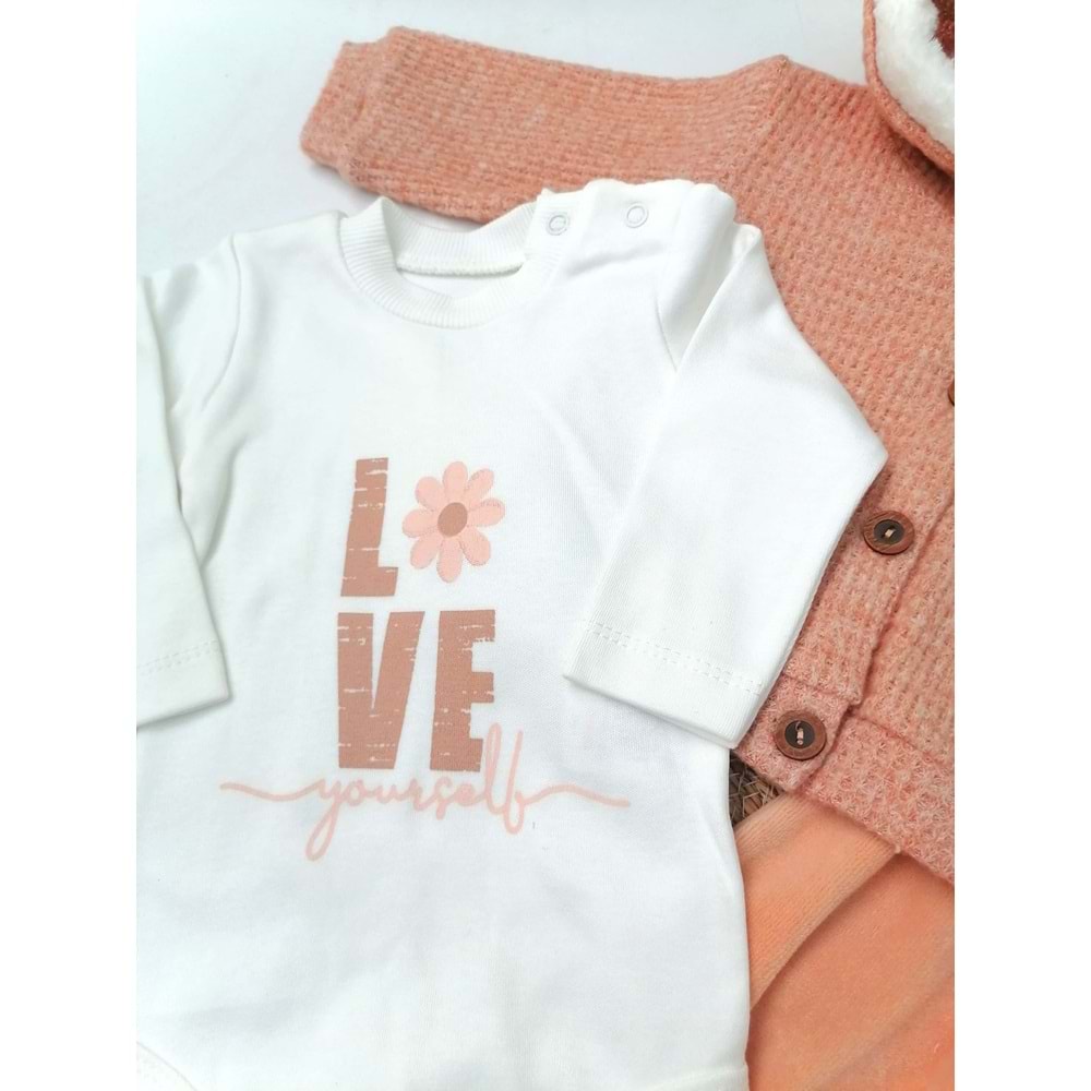 Kapüşonlu Tarçın Rengi 3'lü Bebek Takım