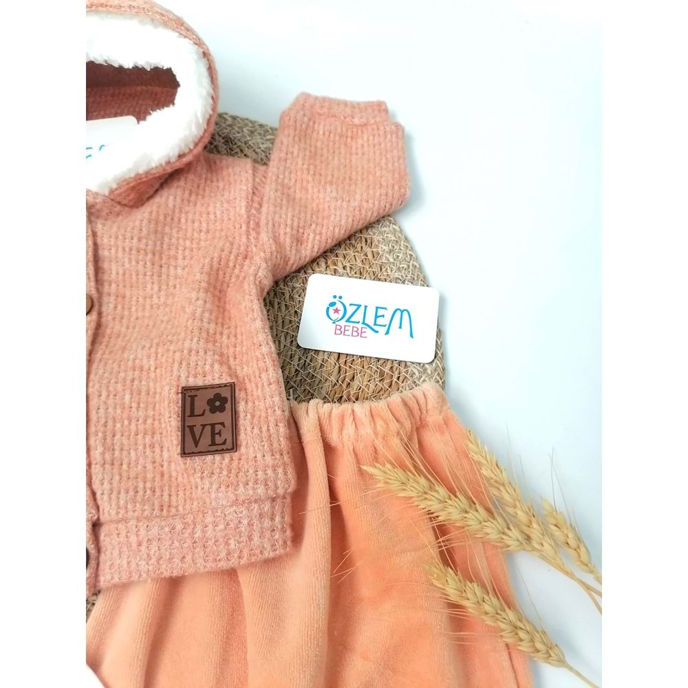 Kapüşonlu Tarçın Rengi 3'lü Bebek Takım