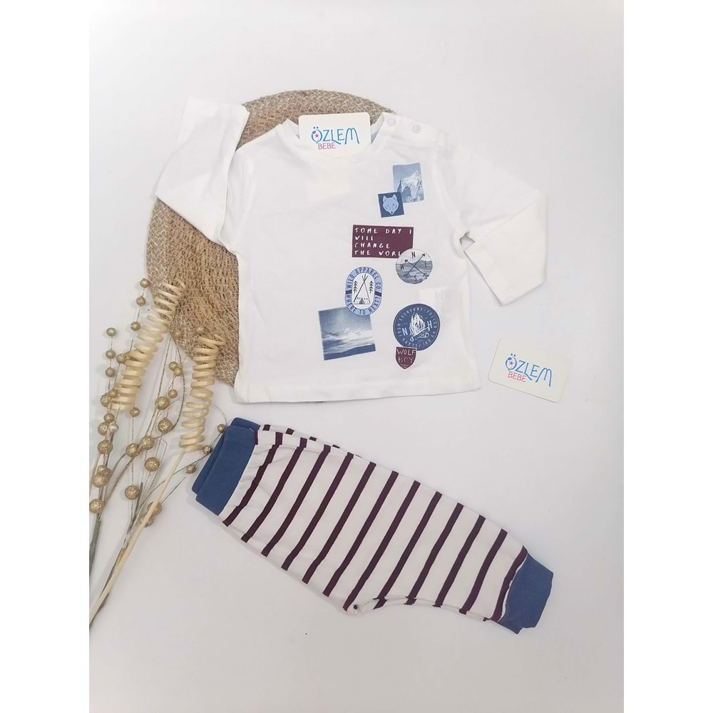 Bordo&Mavi Çizgili Pijama Takımı