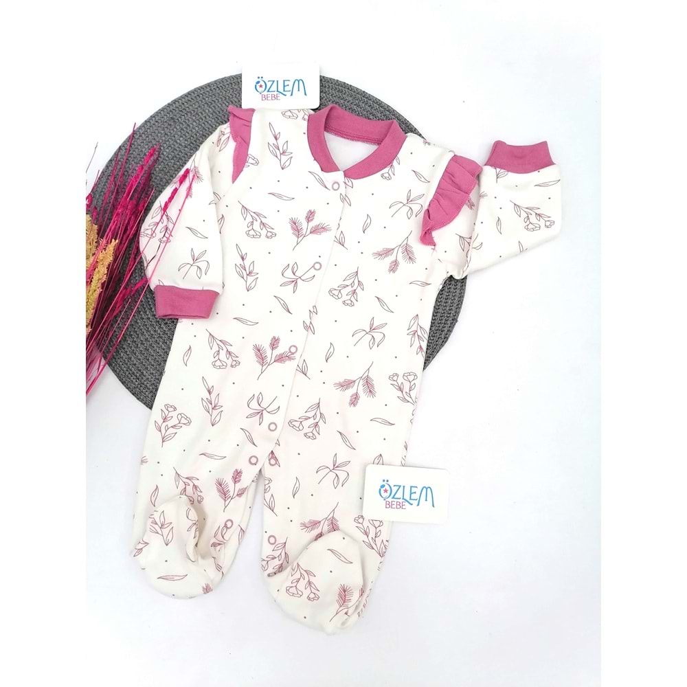 Pembe Fırfır Kol Çiçekli Tulum