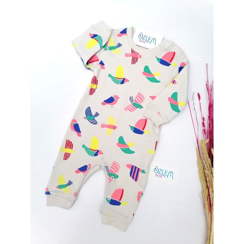 Renkli Kuşlar Bebek Tulumu