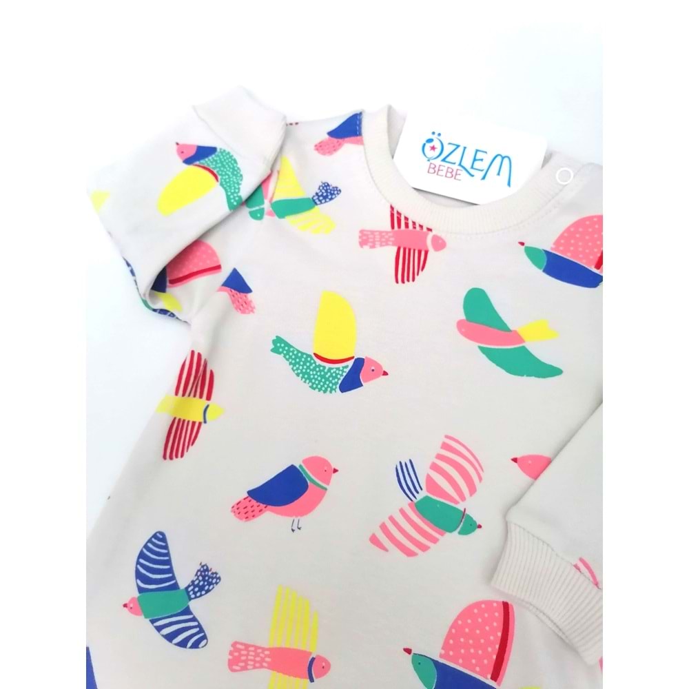 Renkli Kuşlar Bebek Tulumu