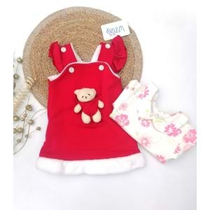 Kırmızı Salopet Bebek Elbisesi