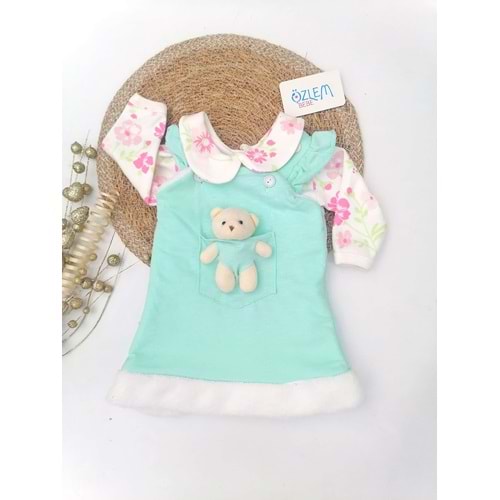 Mint Yeşil Salopet Bebek Elbisesi