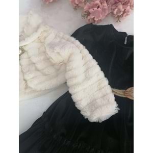 Peluş Bolerolu Siyah Kadife Çocuk Elbisesi