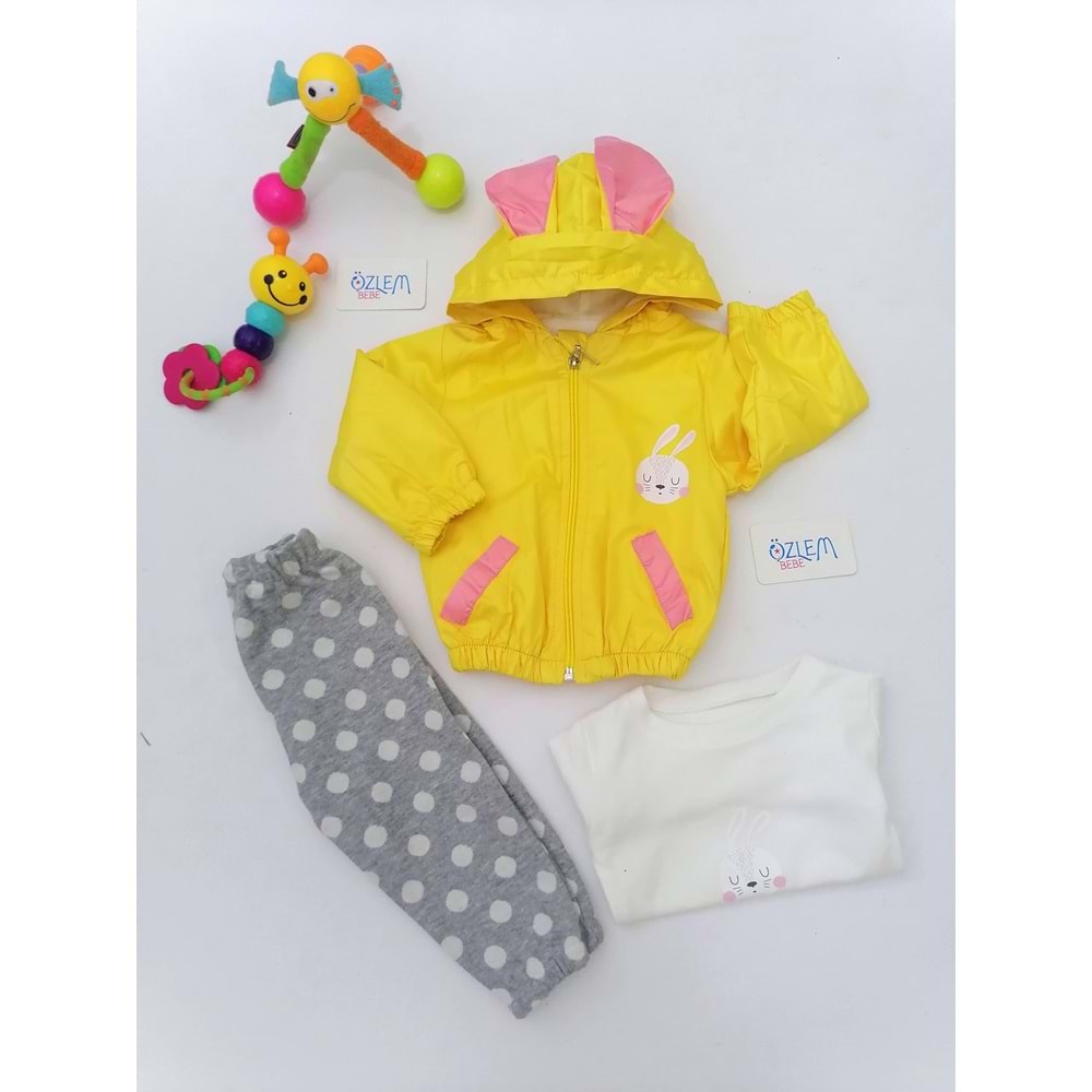 Tavşan Kulak Ceketli 3lü Bebek Takım