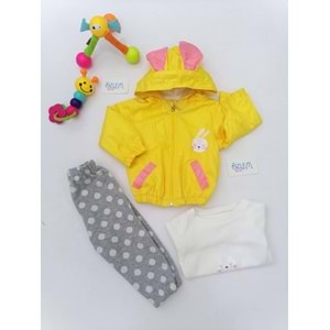 Tavşan Kulak Ceketli 3lü Bebek Takım