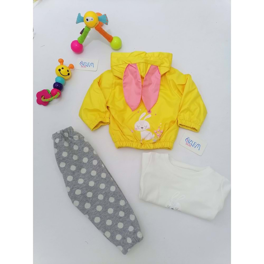 Tavşan Kulak Ceketli 3lü Bebek Takım