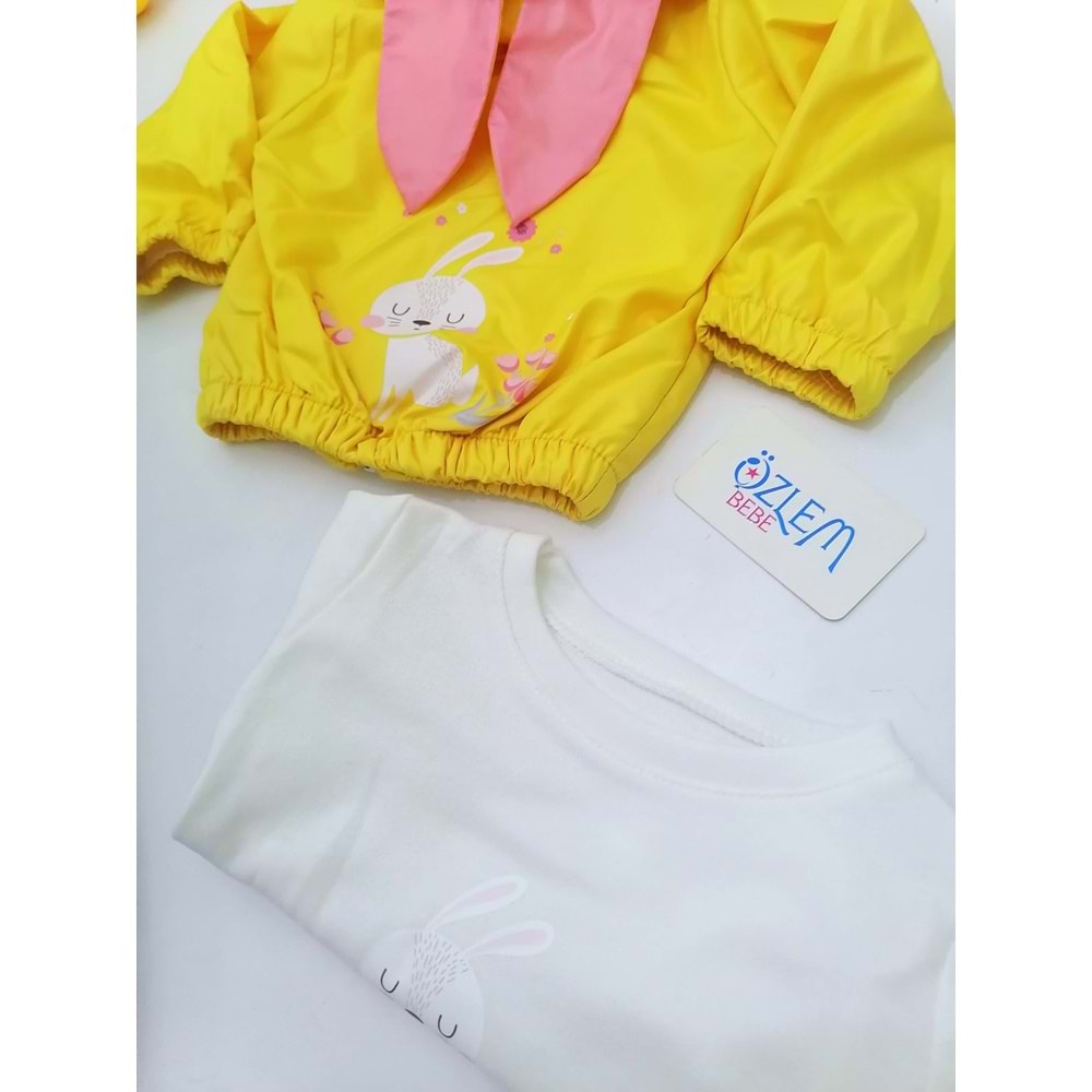 Tavşan Kulak Ceketli 3lü Bebek Takım