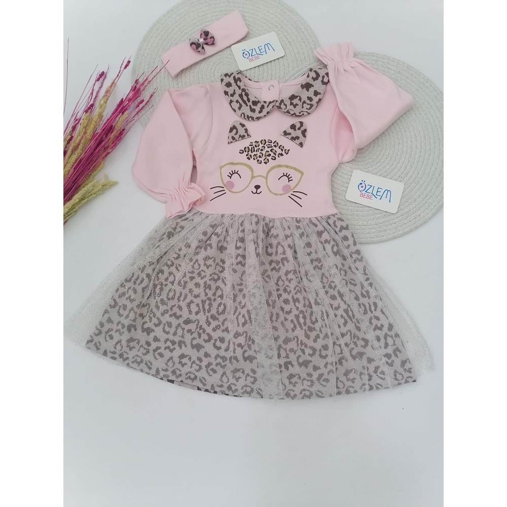 Şirin Kedi Leopar Pembe Elbise