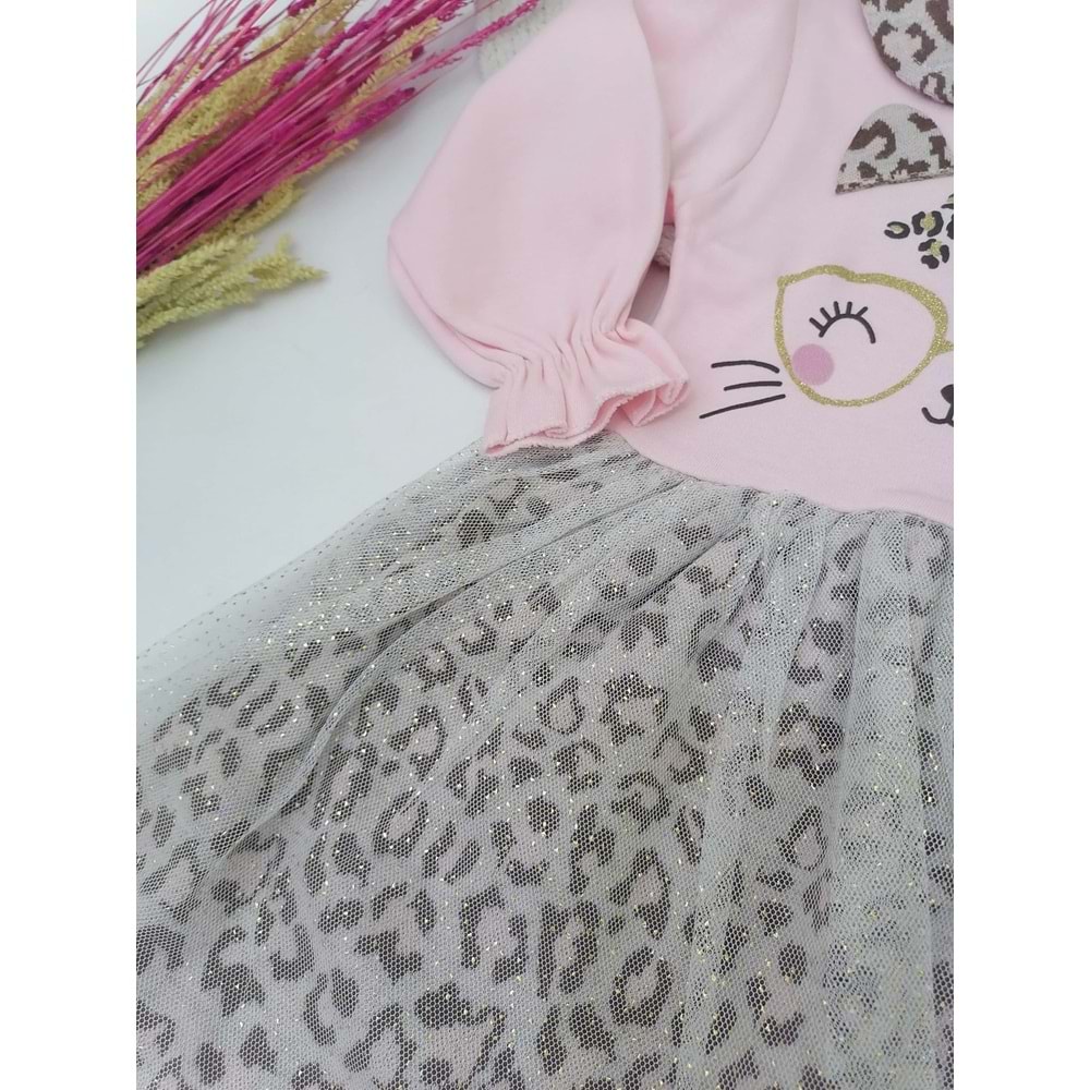 Şirin Kedi Leopar Pembe Elbise