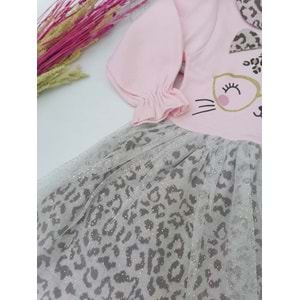 Şirin Kedi Leopar Pembe Elbise