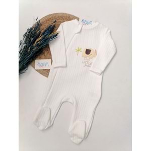 Minik Fil Nakış Kapitone Ayaklı Beyaz Tulum