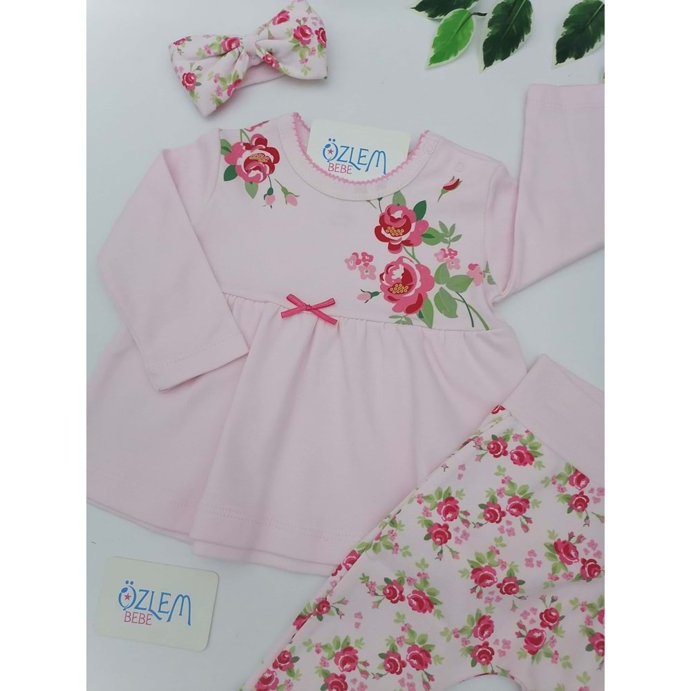 Gül Desenli Pembe Bebek Takım
