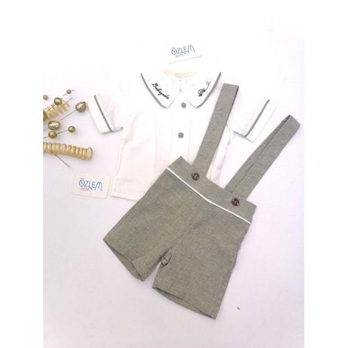 Yakası Nakış Gömlekli Yeşil Şort Salopet Takım