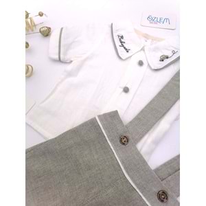 Yakası Nakış Gömlekli Yeşil Şort Salopet Takım