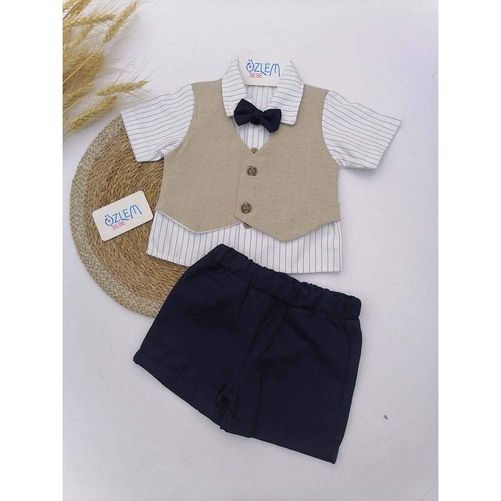 Krem Cepken Gömlekli Şortlu Takım