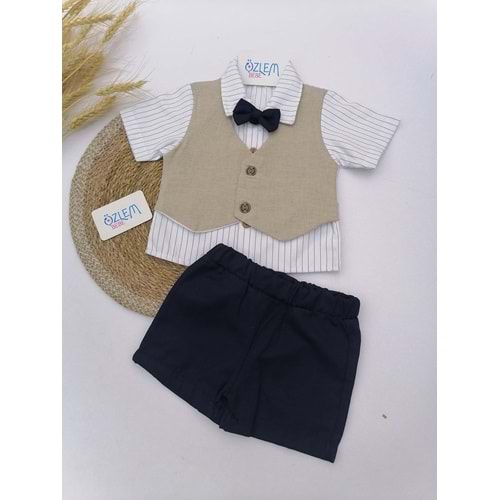 Krem Cepken Gömlekli Şortlu Takım