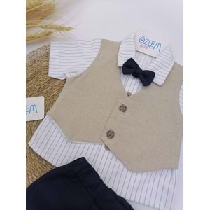 Krem Cepken Gömlekli Şortlu Takım