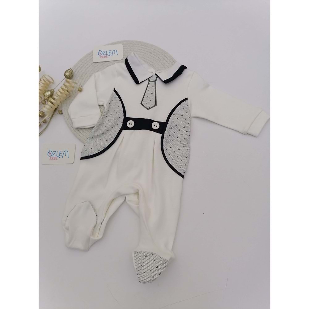 Lacivert Kravatlı Beyaz Bebek Tulum