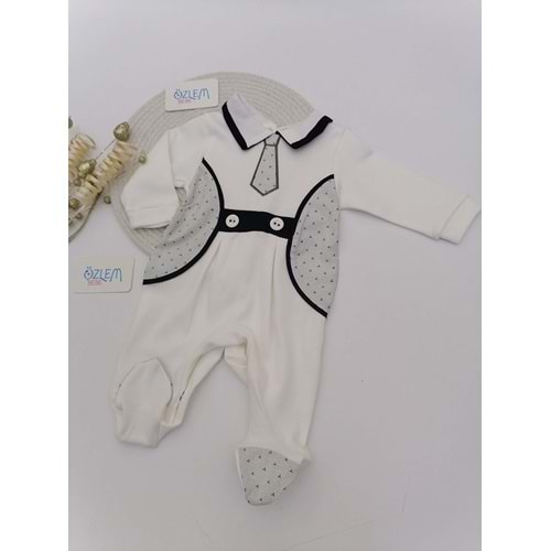 Lacivert Kravatlı Beyaz Bebek Tulum