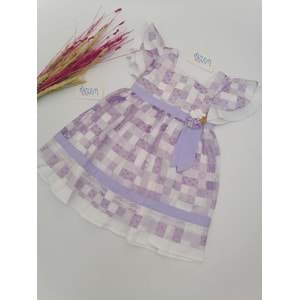 Fırfır Kol Lila Şifon Elbise