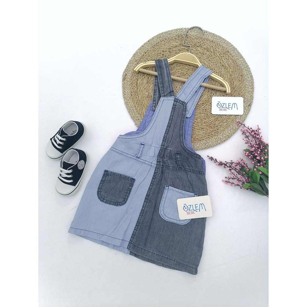 Çapraz Renk Denim Salopet Elbise