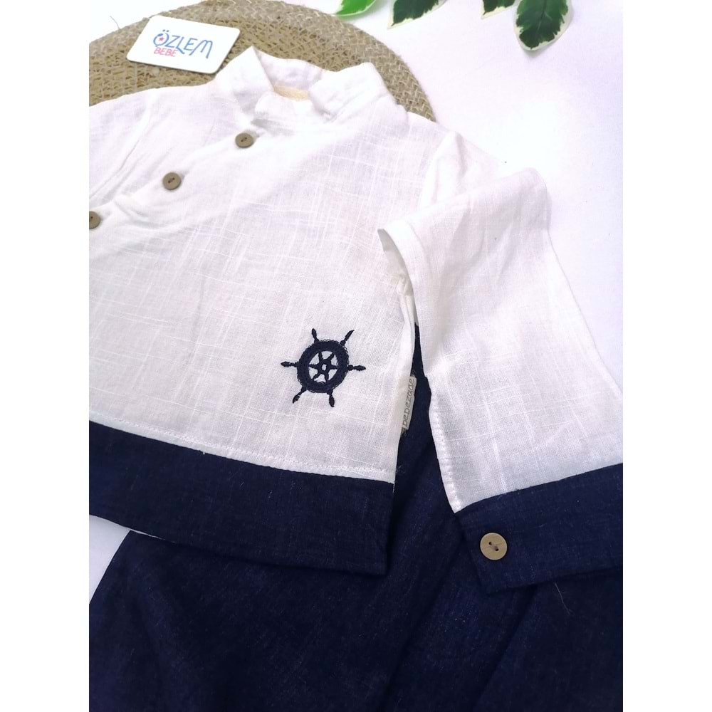 Hakim Yaka Yandan Düğmeli Keten Takım