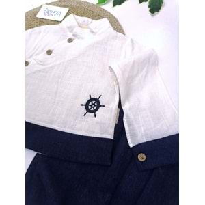 Hakim Yaka Yandan Düğmeli Keten Takım