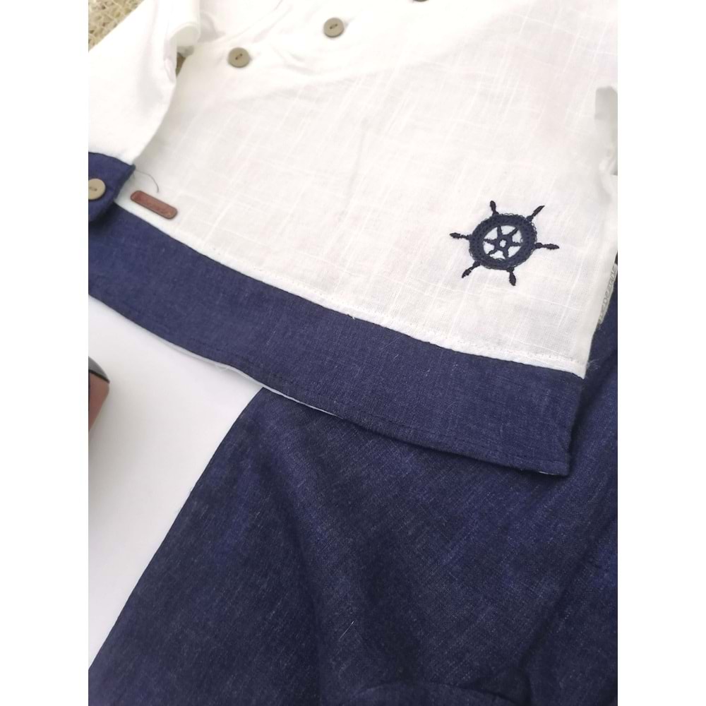 Hakim Yaka Yandan Düğmeli Keten Takım