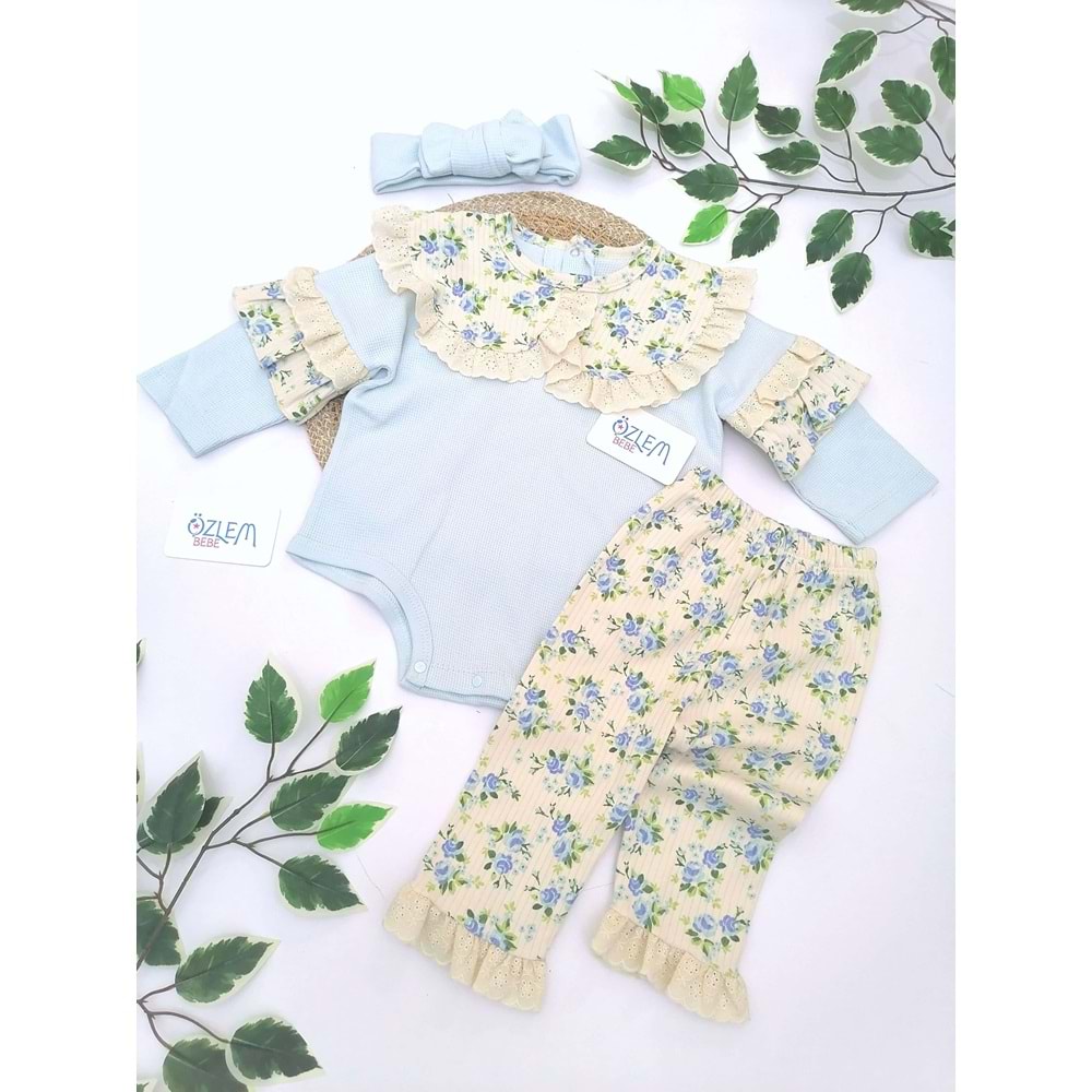 İspanyol Pantolon&Çiçekli 3lü Takım