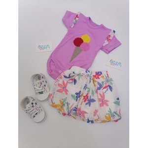 Dondurma Desen Balon Etekli Mor Takım