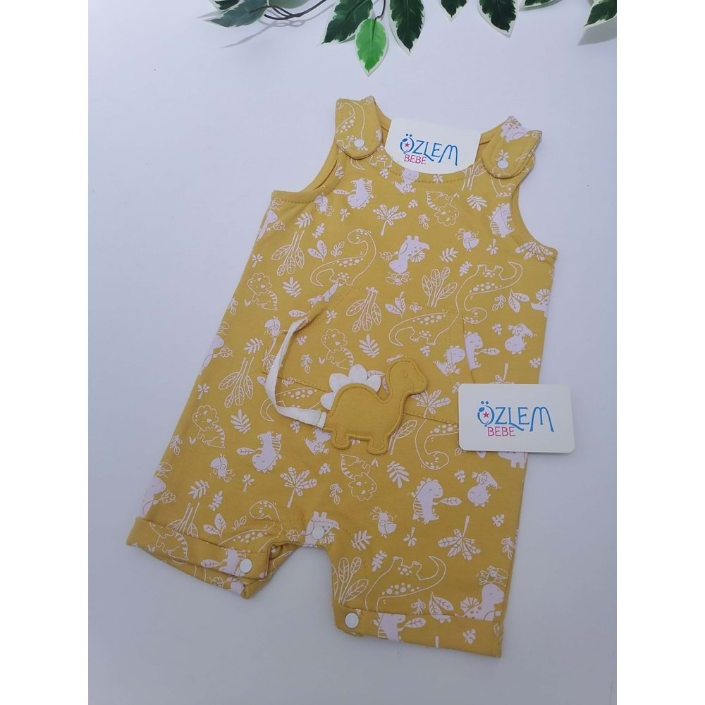 Dinozor Desenli Hardal Şort Tulum