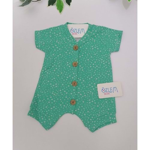 Kalpli Desen Yeşil Şort Tulum