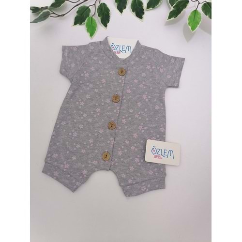 Çiçekli Desen Gri Şort Tulum