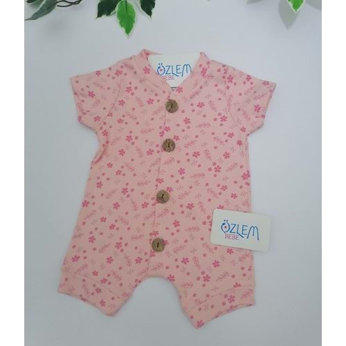 Çiçekli Desen Somon Şort Tulum