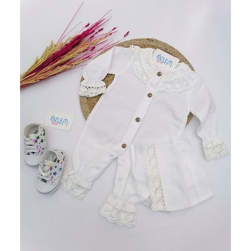 Yakası Dantel İşleme Müslin Tulum