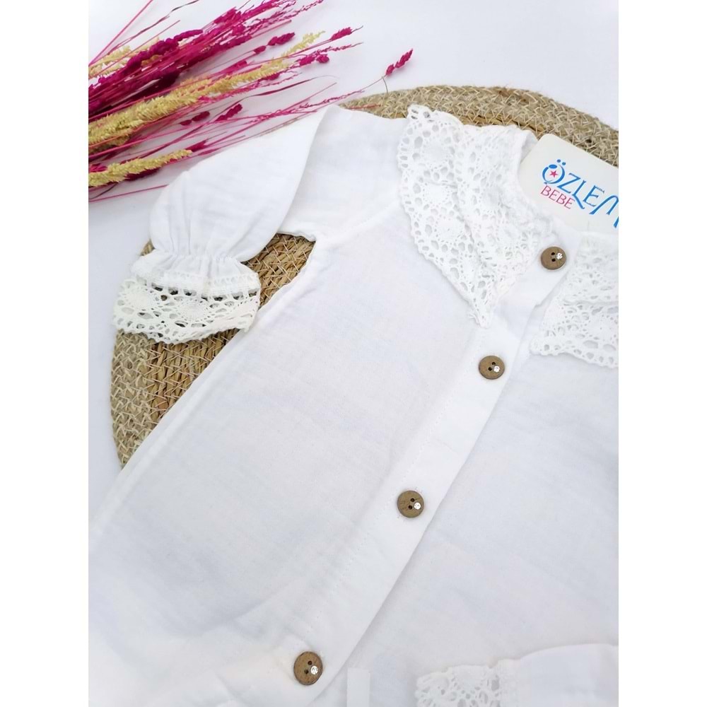 Yakası Dantel İşleme Müslin Tulum