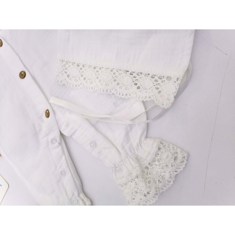 Yakası Dantel İşleme Müslin Tulum