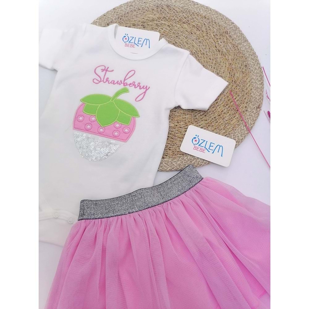 Çilek Nakış Pembe Tütülü Takım
