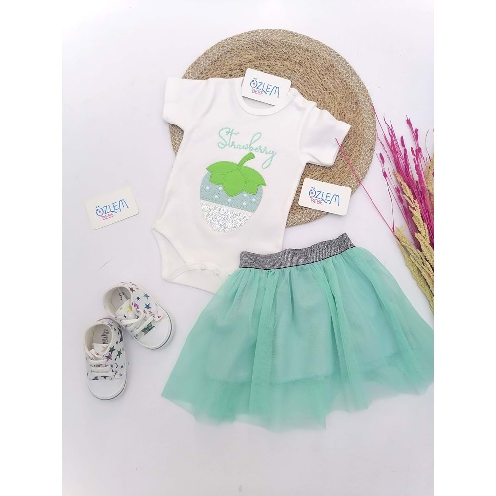 Çilek Nakış Yeşil Tütülü Takım