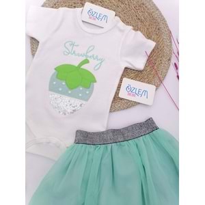 Çilek Nakış Yeşil Tütülü Takım