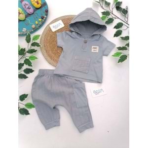 Kapüşonlu Şalvar Pantolon Gri Takım