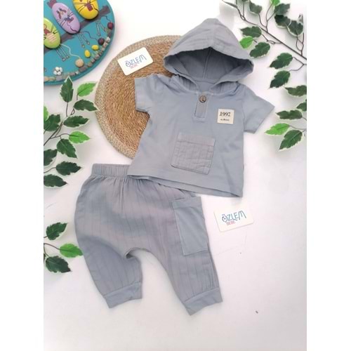 Kapüşonlu Şalvar Pantolon Gri Takım