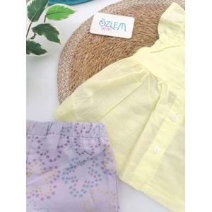 Sarı Gömlekli Lila Çiçek Şortlu Takım